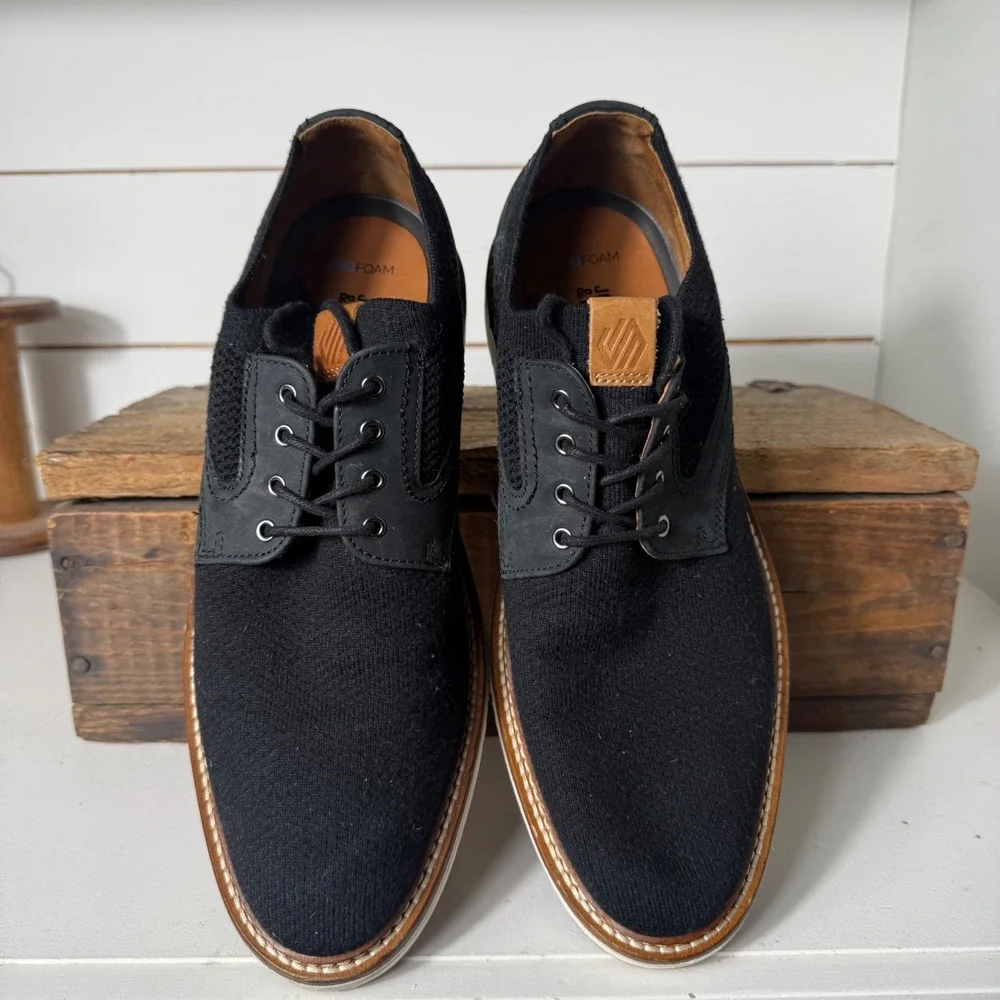 Johnston & Murphy Shoes Mens 9.5 Black Upton Knit TRUFOAM Prentiss Oxford Shoe